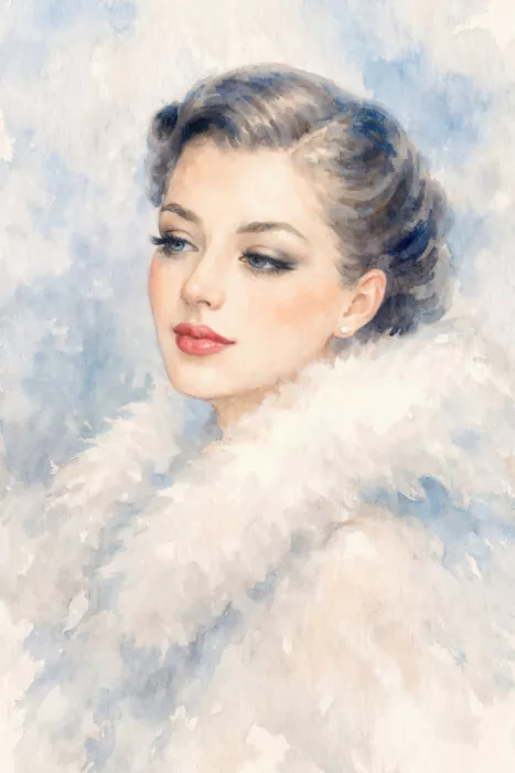 Bruns, Natalie: Vintage Portrait of Elegant Young Woman With Fur Collar
