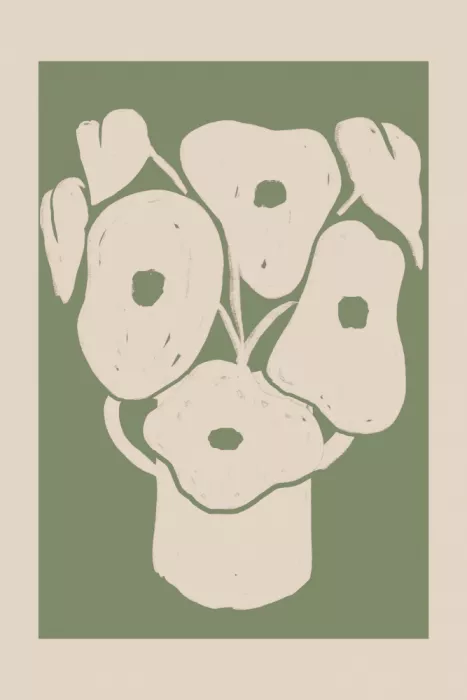 Prints, Art Melloi: Bouquet de fleurs abstrait vert sauge