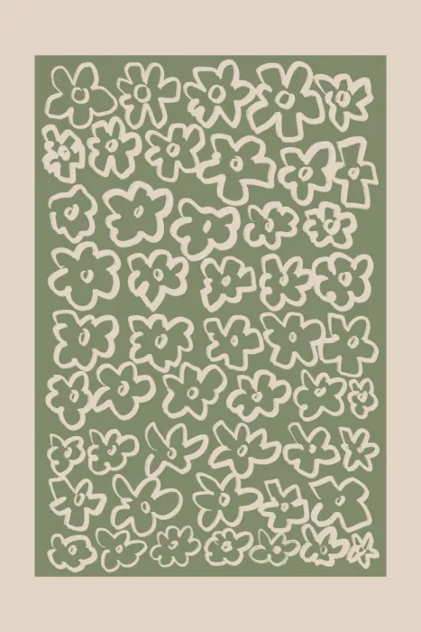 Prints, Art Melloi: Motif floral prairie vert sauge