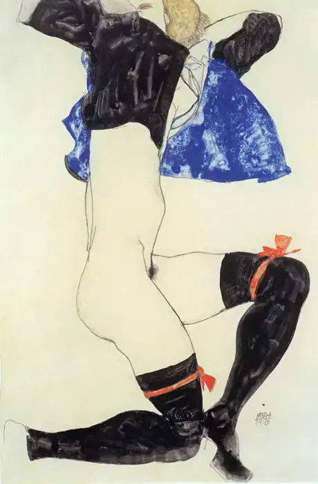Schiele, Egon: Ležící akt s černými punčochami