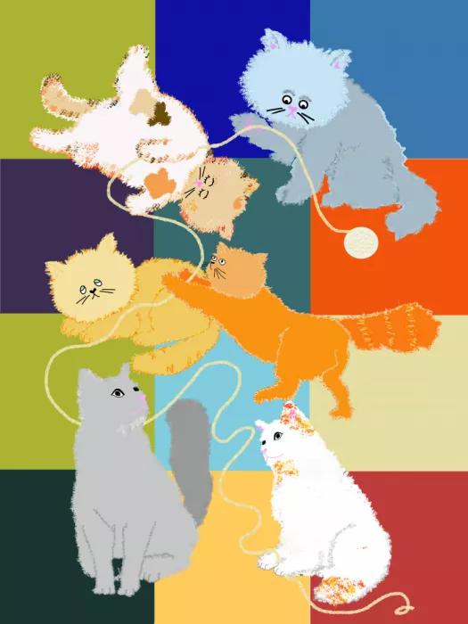 Rakos, Lynnda: Playful Cats in Color – Whimsical Feline Art Print