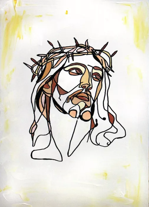 Kulik, Rafal: Jesus - Abstraktes Linienporträt von Jesus Christus mit Dornenkrone