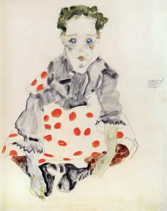 Schiele, Egon: Dívka v puntíkovaných šatech