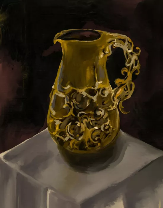 George, Josie: Vintage handpainted golden luxurious jug oils