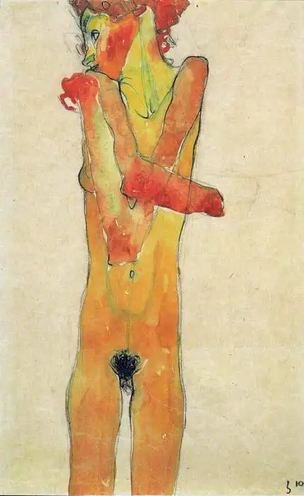 Schiele, Egon: Nahá dívka se zkříženýma rukama