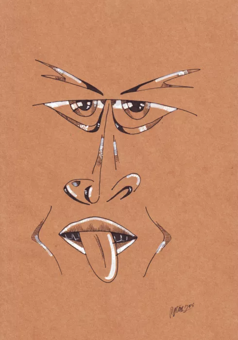 Kulik, Rafal: Volto cartoon con lingua sporgente, tratti esagerati e occhi espressivi