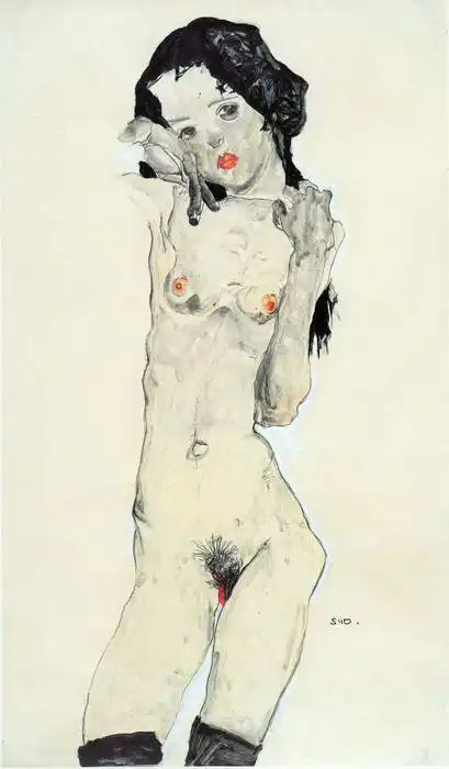 Schiele, Egon: Dívka s černými vlasy
