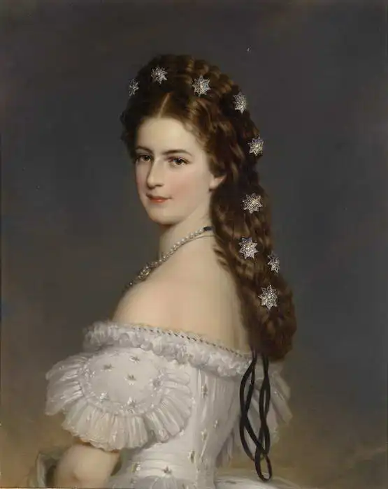 Winterhalter, X. Franz: Císařovna Alžběta Bavorská (Sissi) s diamantovými hvězdičkami