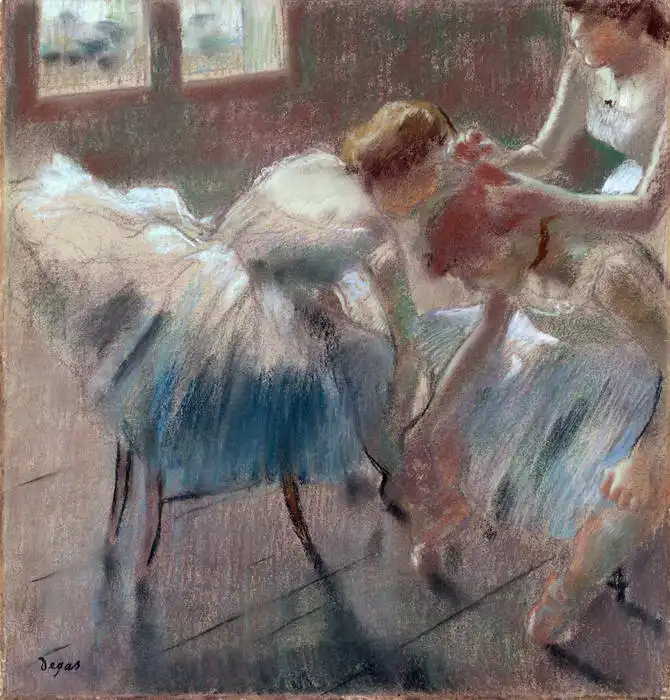 Degas, Edgar: Tři tanečnice chystající se na zkoušku