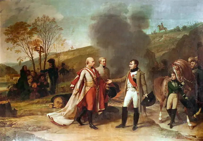Gros, Antoine-Jean: Rozhovor mezi Napoleonem I. a Františkem II. po bitvě u Slavkova, 4.12. 1805