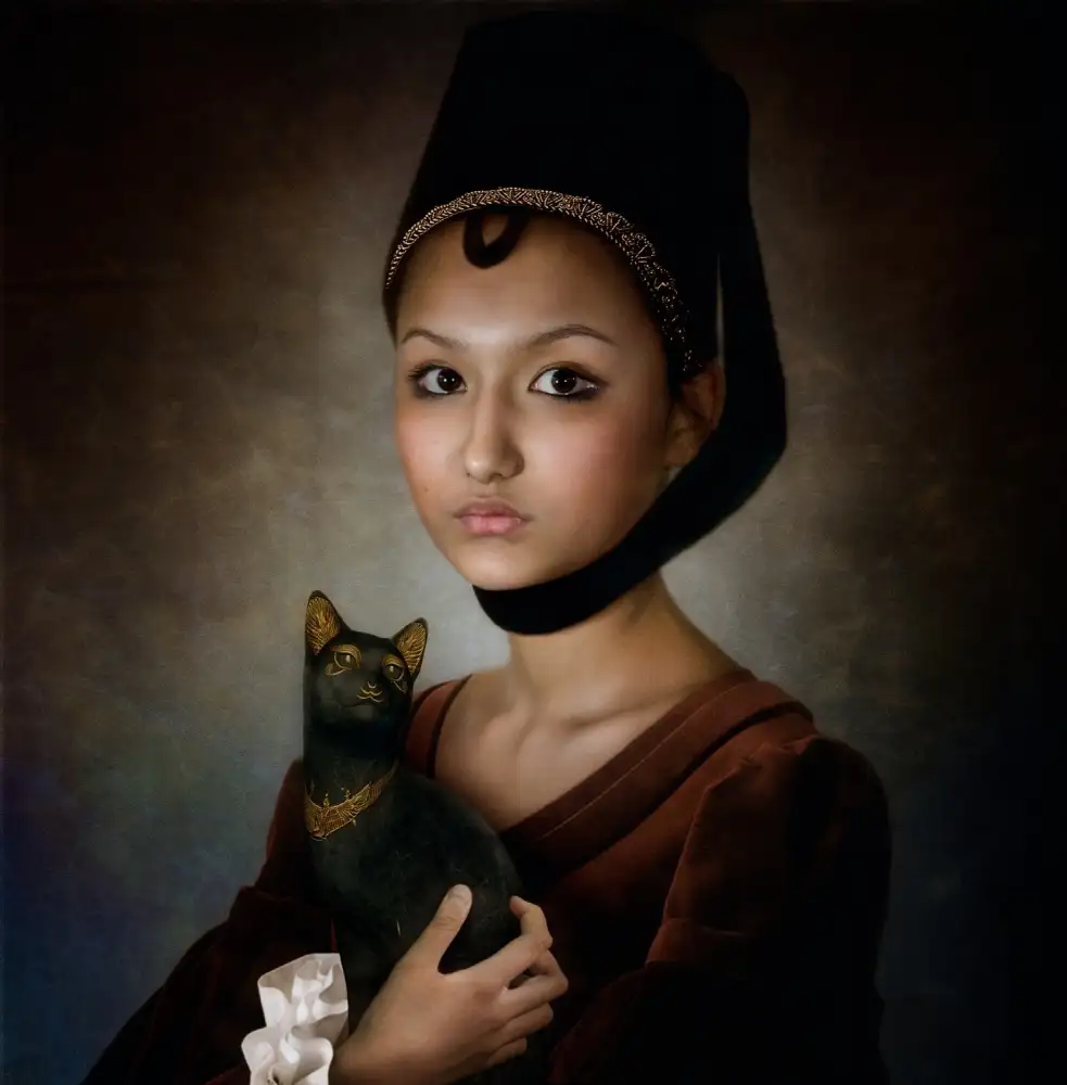 Melik-Nubarova, Svetlana: Portrait d'une jeune fille avec un chat noir