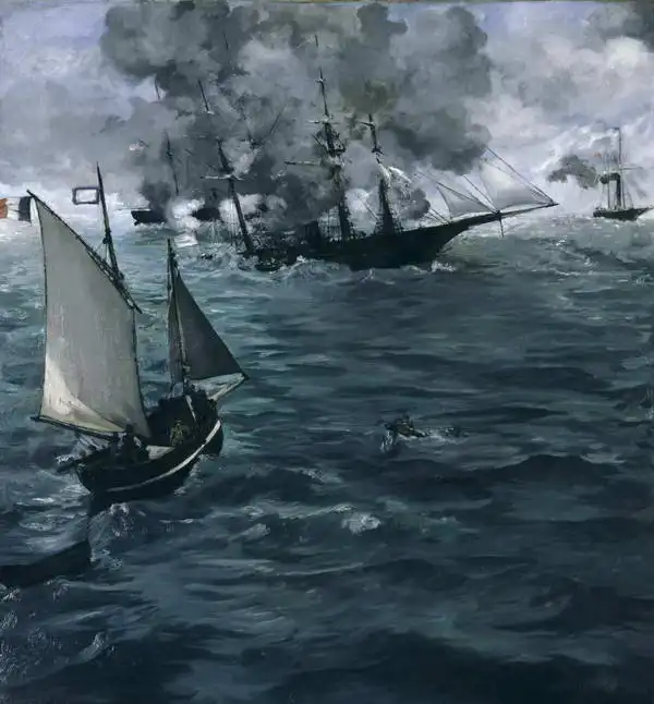 Manet, Edouard: Střetnutí Kearsargy a Alabamy v bitvě u Cherbourgu