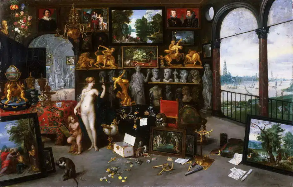 Brueghel, Jan (ml.): Alegorie zraku (Venuše a Amor v galerii obrazů)