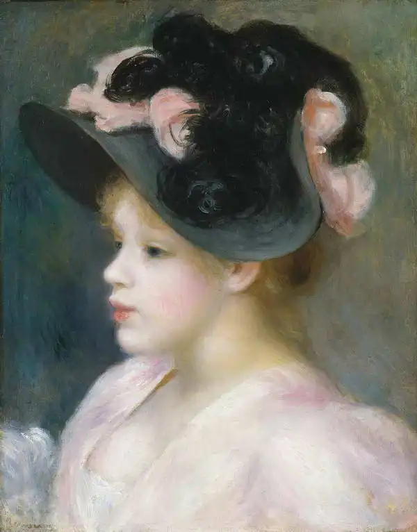 Renoir, Auguste: Mladá dívka v růžové a černém klobouku