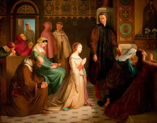 Mánes, Josef: Setkání Petrarcy s Laurou v Avignonu roku 1327 - Setkání Petrarky s Laurou v Avignonu roku 1327