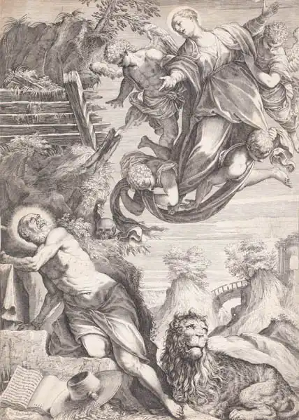 Tintoretto, Agostino Carracci: Panna Marie se zjevuje svatému Jeronýmovi