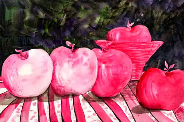 Pushparaj, Neel: Cranberry glass and pink apples