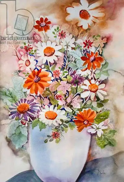 Pushparaj, Neel: White vase with daisies