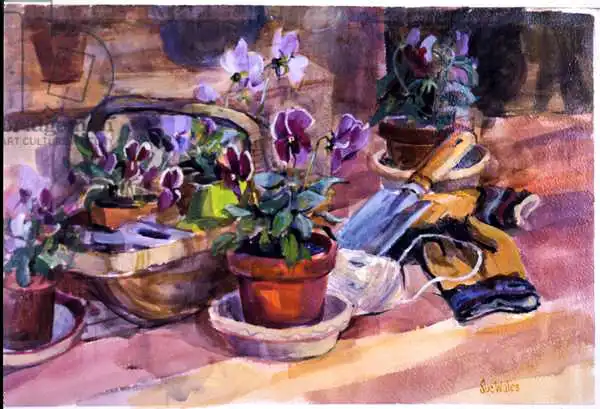 Wales, Su: Potting up the pansies, 1996