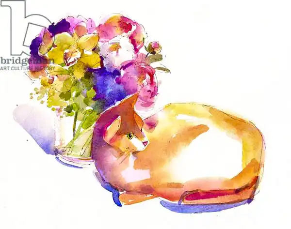 Keeling, Joh: Gatto arancione con fiori