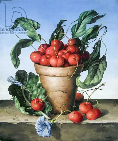 Kleiser, Amelia: Cherries in terracotta with blue flower