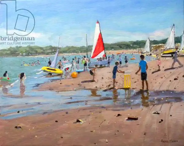 Macara, Andre: Cricket and red and white sail,Abersoch