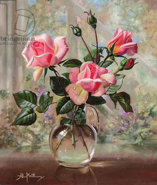 Williams, Albert: Madame Butterfly Roses in a Glass Vase