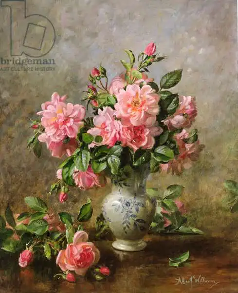 Williams, Albert: AB/1022 Roses in a Blue and White Vase