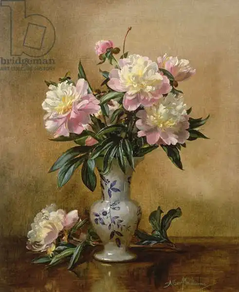 Williams, Albert: Peonies in a Blue and White Vase