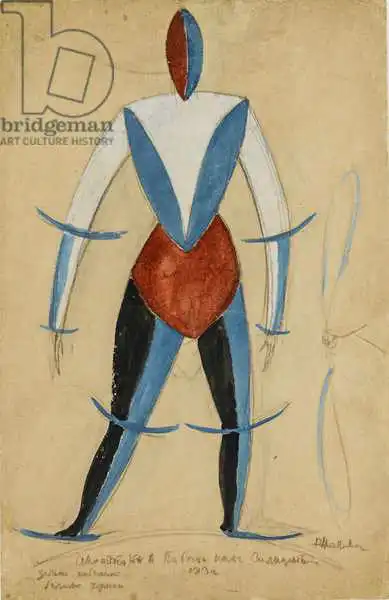 Malevich, Kazimir Severinovich: Aviator, Costume design for the opera Victory over the sun by Aleksei Kruchenykh