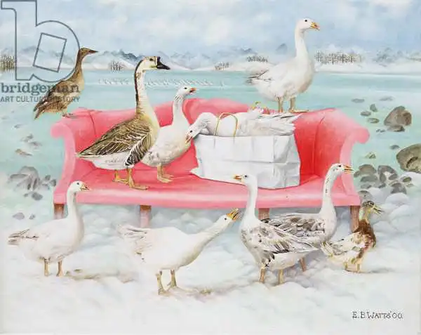 Watts, E.B.: Geese on Pink Sofa