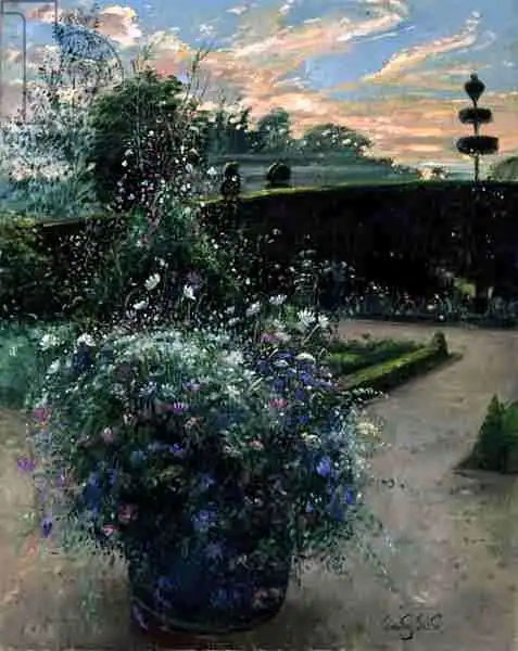 Easton, Timoth: White Daisies Against the Sweetpea Trellis