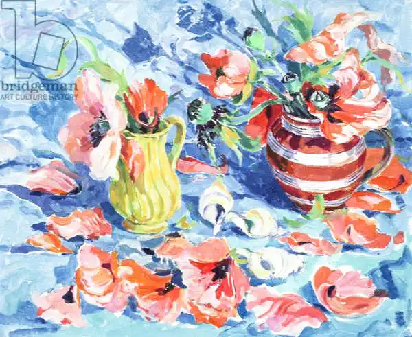 Lloyd, Elizabeth Jane: Poppies in a Red-Striped Jug
