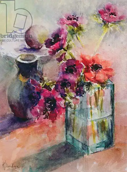 Armitage, Karen: Anemones in Green Glass Vase