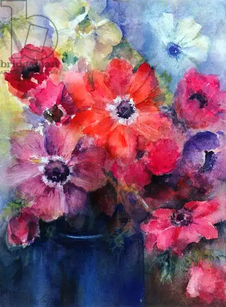 Armitage, Karen: Caen Anemones in a Blue Jug