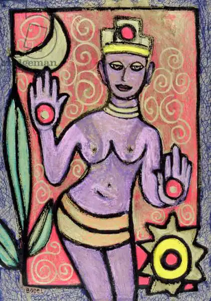Rikys, Bodel: Goddess, pastel and Indian ink on paper)