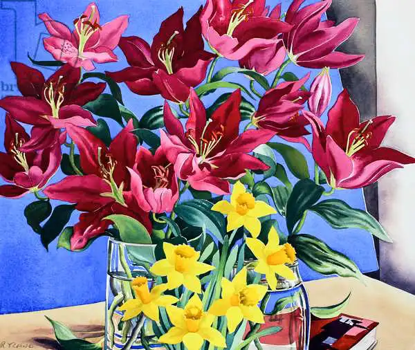 Ryland, Christophe: Magenta Lilies and Daffodils
