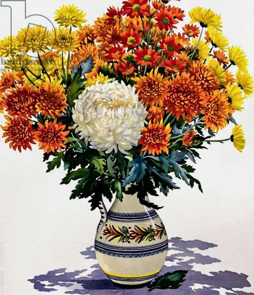 Ryland, Christophe: Chrysanthemums in a patterned jug