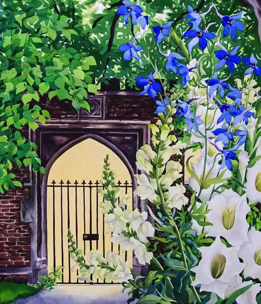 Ryland, Christophe: Flowers by a sunlit gateway