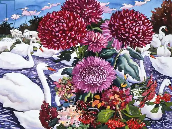 Ryland, Christophe: Swans and Chrysanthemums