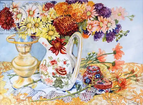 Thewsey, Joa: Chrysanthemums in a Chinese Jug