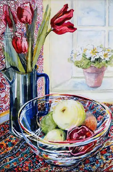 Thewsey, Joa: Tulips in a Jug,with a Glass Bowl 2003