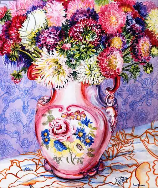 Thewsey, Joa: Aster en una jarra victoriana de flores rosas 2002