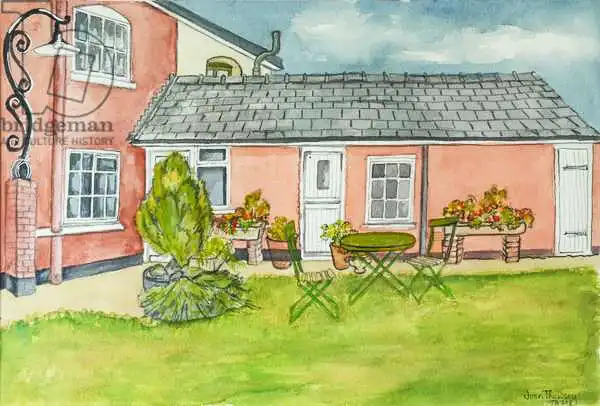 Thewsey, Joa: Jardín trasero, Red Cottage Studios, Suffolk,2000 lápiz con aguadas de acuarela