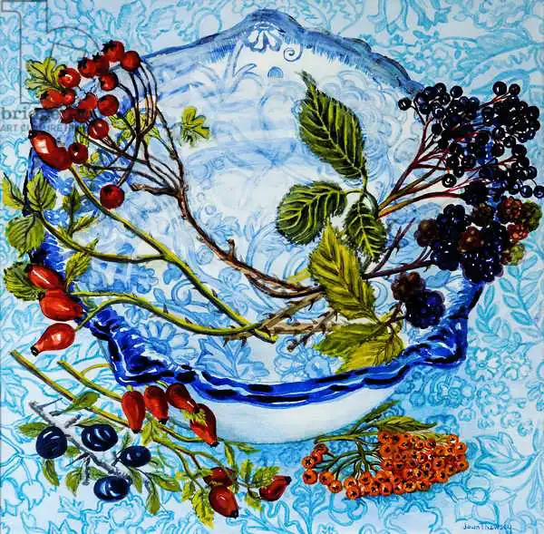 Thewsey, Joa: Blue Antique Bowl with Berries