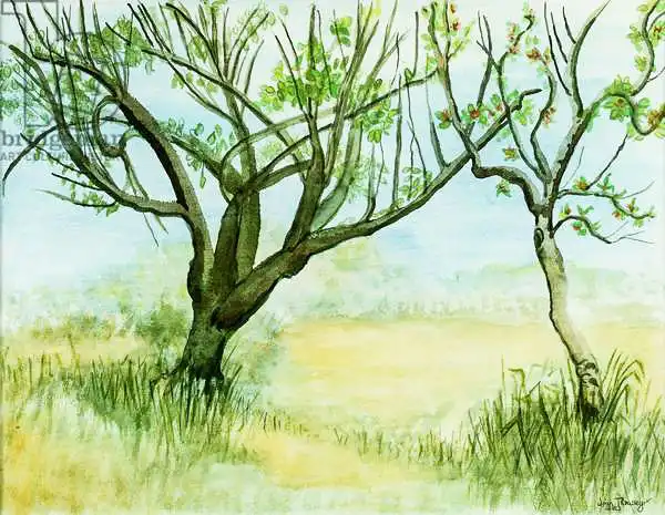 Thewsey, Joa: Paisaje de principios de primavera,con dos árboles,2009