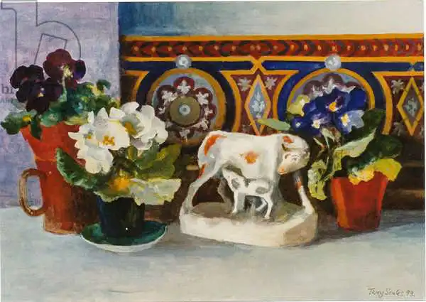 Scales, Terr: Staffordshire Cow with Primulaes, 2004