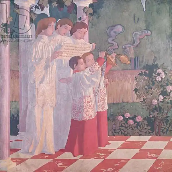 Denis, Maurice: Exaltation of the Holy Cross and the Glorification of the Mass, left hand side of the central panel of an altarpiece fro