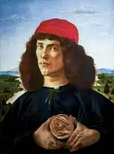 Botticelli, Sandro: Portrait of a young man holding a medallion of Cosimo I de Medici (The Elder) (1389-1463)