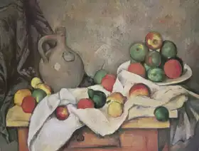 Cézanne, Paul: Nature morte. Draperie, cruche et coupe á fruits